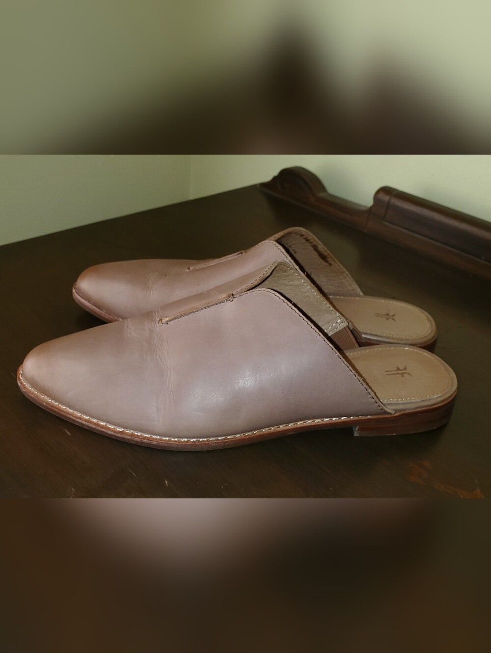 Frye Taupe Leather Slip-On Mules - Picture 3 of 7
